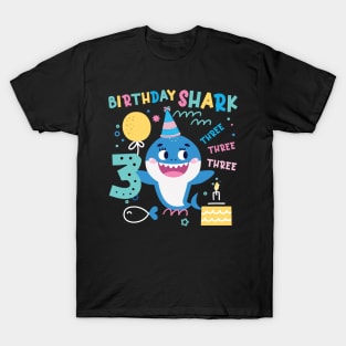 Birthday Kids Shark 3 Year Old 3rd Birthday Gift For Boy Girl Kids T-Shirt